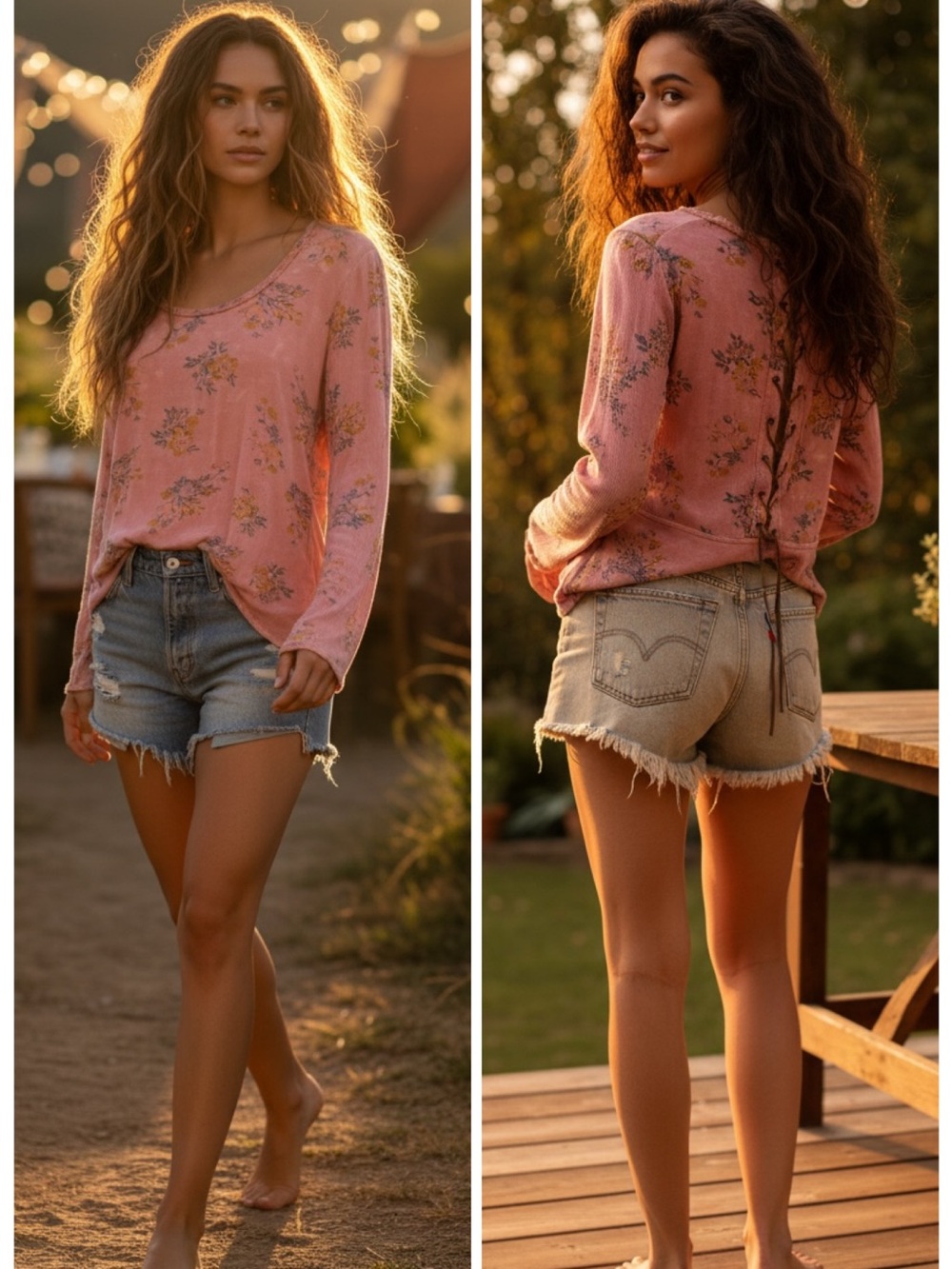 BKE Gimmicks Floral Lace Up Back Top Pink Sun Fade Boho Y2K Cottagecore